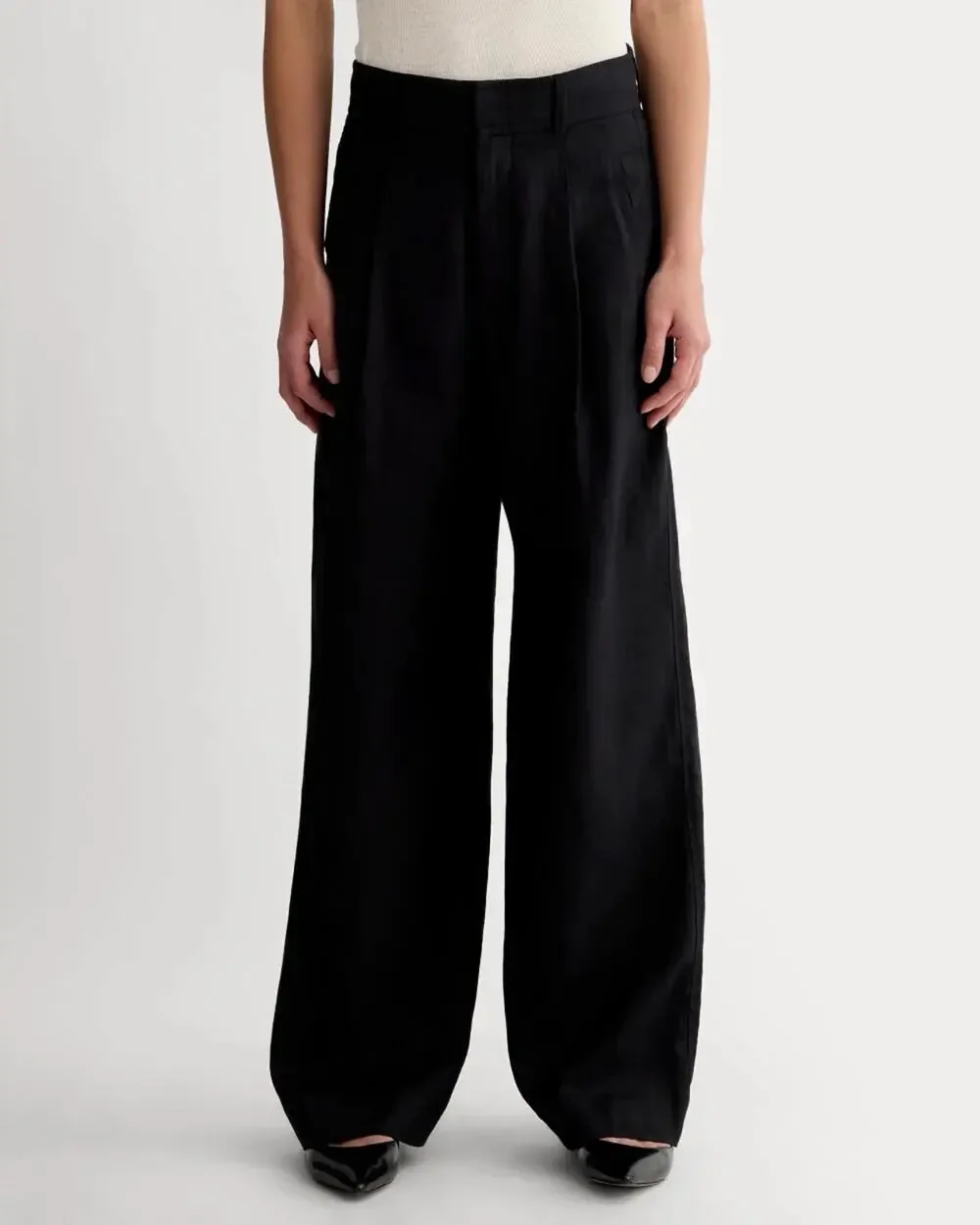 NWT Everlane The European Flax Linen Way-High Wide-Leg Drape Pant Black Size 2